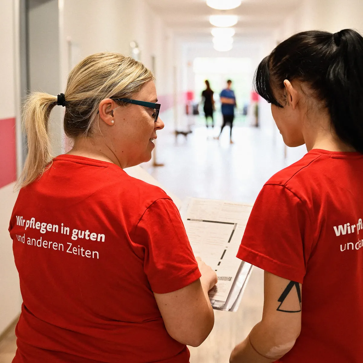 Zwei IPS-Kolleginnen stimmen sich über eine Versorgung ab